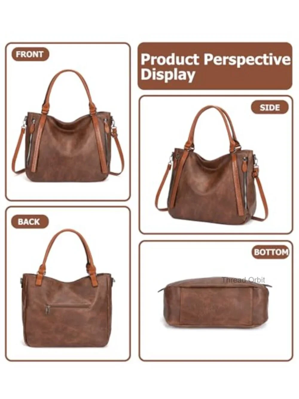 Large Vegan Leather Hobo Shoulder Bag with Adjustable Strap